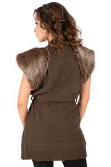 Faux Fur Shoulder Tie-Waist Sweater Vest