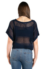 Mixed-Knit Short-Sleeve Crop Top