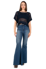 Mixed-Knit Short-Sleeve Crop Top