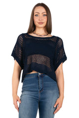 Mixed-Knit Short-Sleeve Crop Top