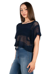 Mixed-Knit Short-Sleeve Crop Top