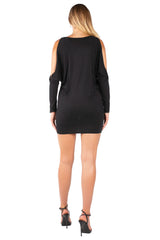 Graphic Slouchy Cold-Shoulder Long Sleeve Tunic Dress