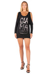 Graphic Slouchy Cold-Shoulder Long Sleeve Tunic Dress
