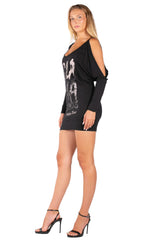 Graphic Slouchy Cold-Shoulder Long Sleeve Tunic Dress
