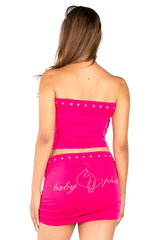 Baby Phat 2-Way Rhinestone Logo Tube Top & Mini Skirt - Hot Pink | Convertible Y2K Multi-Wear Piece