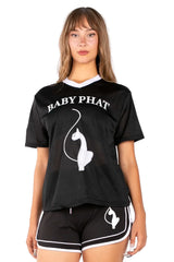 Baby Phat Graphic V-Neck Jersey Tee - Black/White | Y2K Athletic Streetwear Top