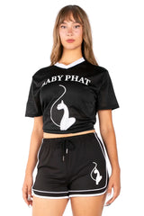 Baby Phat Graphic V-Neck Jersey Tee - Black/White | Y2K Athletic Streetwear Top