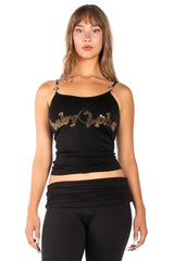 Baby Phat Gold Rhinestone Logo Cami Top - Jet Black | Y2K Hardware Camisole