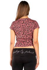 Baby Phat Gold Logo Leopard Tee - Dusty Pink | Y2K Aesthetic Animal Print Top