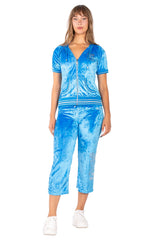 BCBG Women's French Blue Capri Jog Set | Tie-Dye Zip-Up Hoodie & Jogger Pants