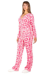 BCBG Women's Damask Pattern Fleece Tracksuit Set - Velvet Zip-Up Hoodie & Wide Leg Pants Lounge Set