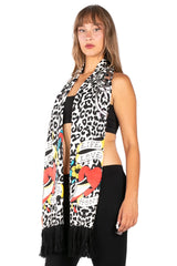 Ed Hardy By Christian Audigier Heart Tattoo Scarf - Y2K Vintage Blue Leopard Print Knit Muffler