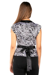 Printed Sateen Wrap Blouse