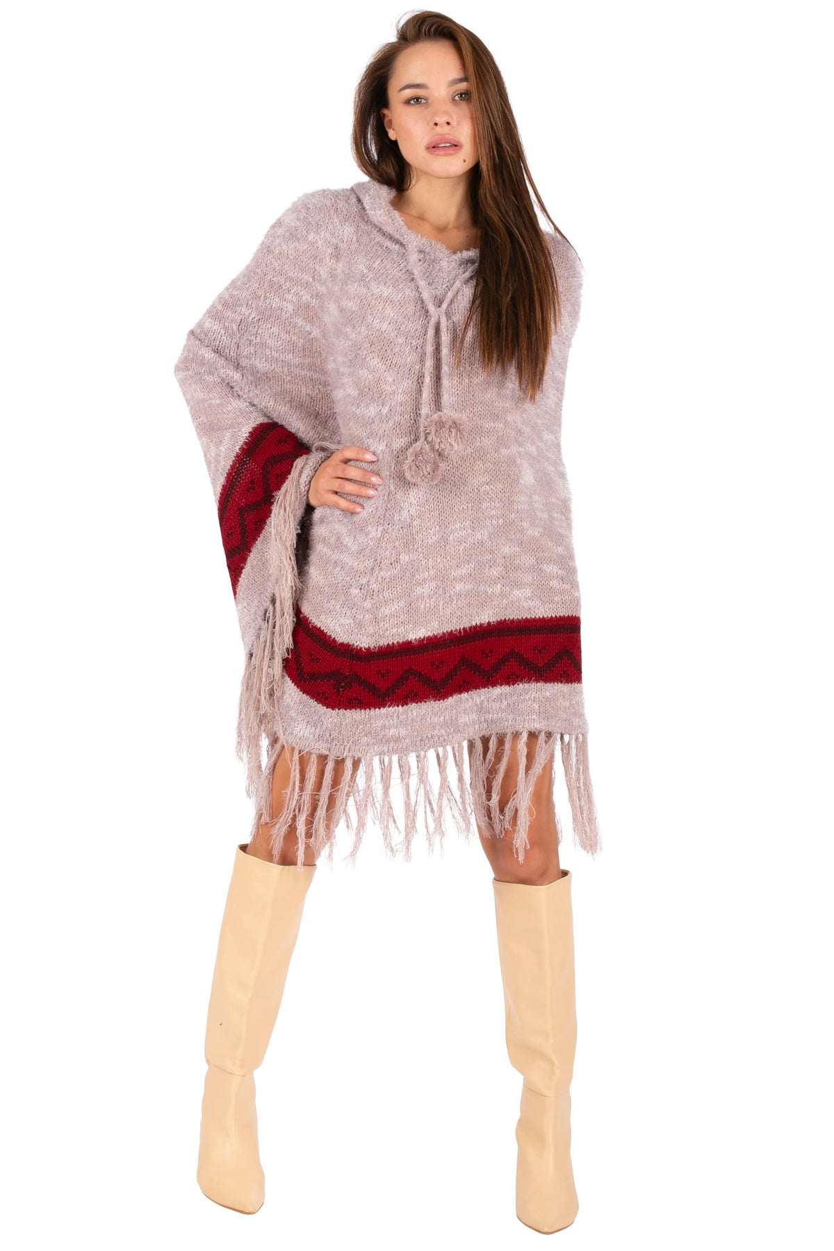 Fringe Knit Poncho Dress