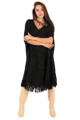 V-Neck Fringe Knit Poncho Dress