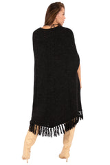 V-Neck Fringe Knit Poncho Dress