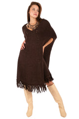 V-Neck Fringe Knit Poncho Dress