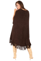 V-Neck Fringe Knit Poncho Dress