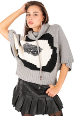 Graphic Knit Poncho Sweater