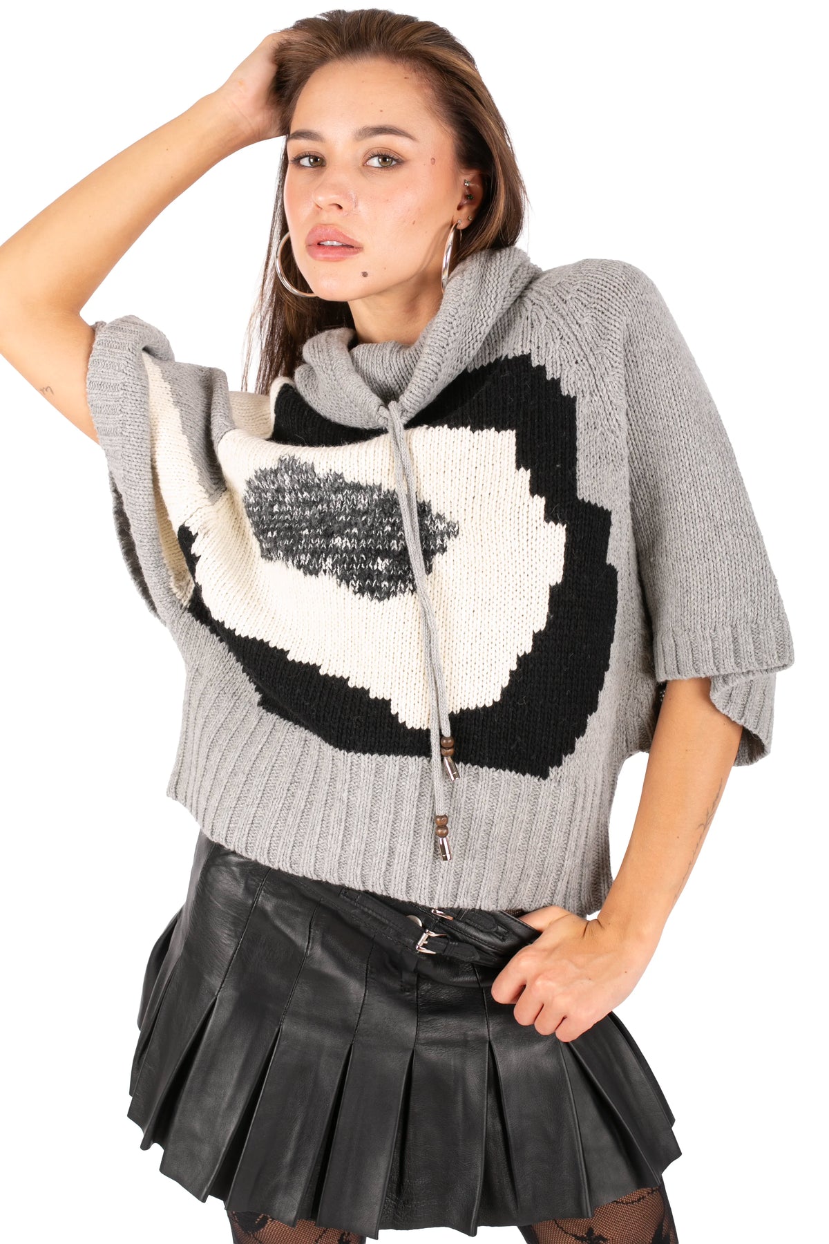 Graphic Knit Poncho Sweater