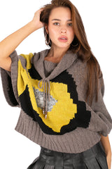 Graphic Knit Poncho Sweater