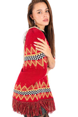 Fair Isle Fringe Knit Poncho